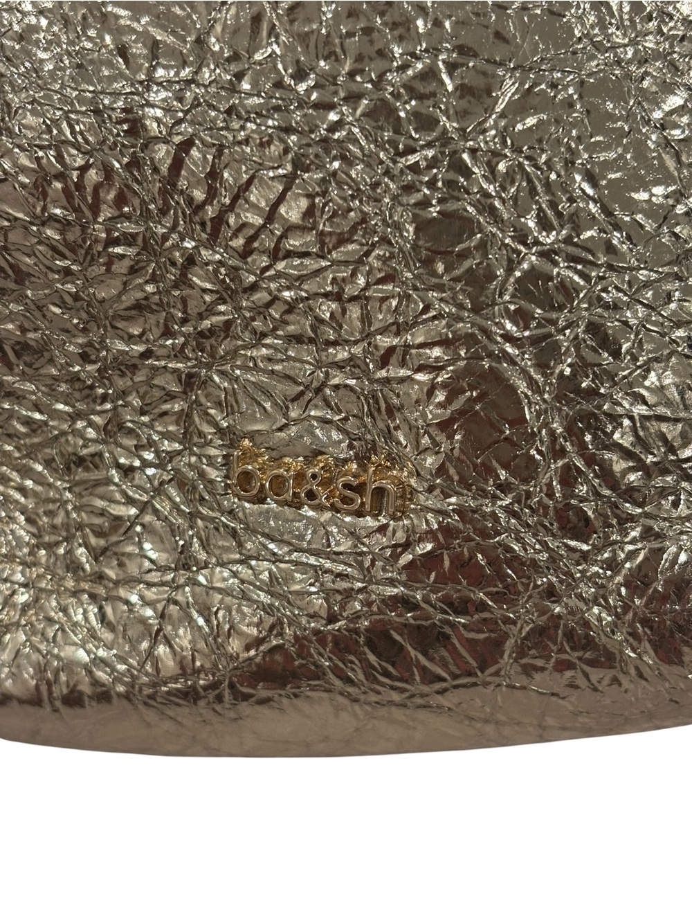ba&sh Metallic Gold Crinkled Leather Shoulder Bag - Picture 3 of 5